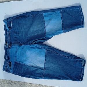 Women's Size 28 Lane Bryant Capri Jeans Blue Denim Patchwork Hippie Funky Boho